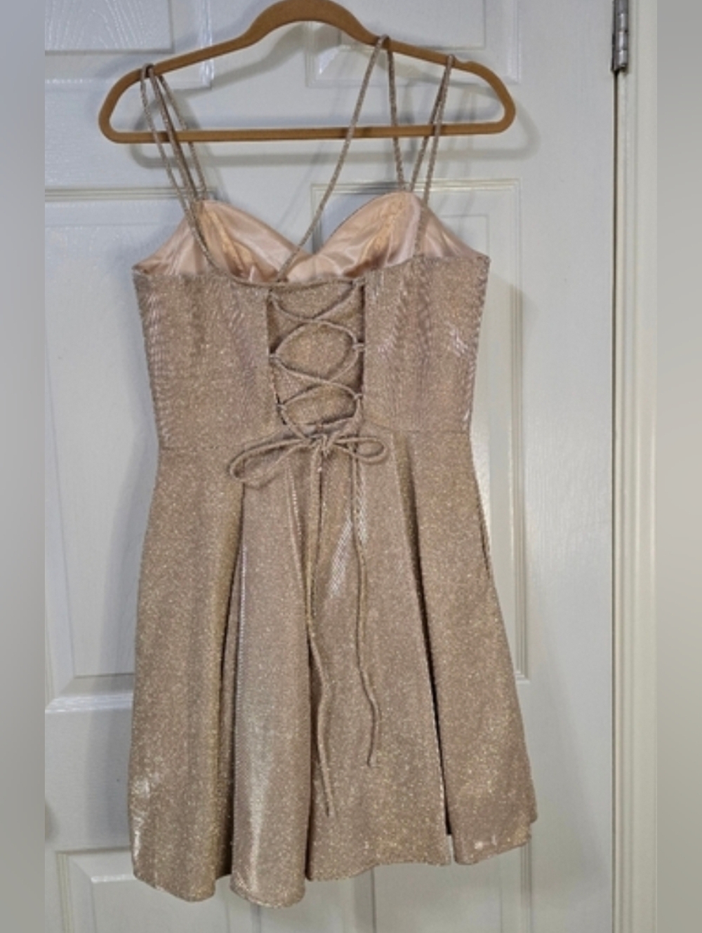 Elegant Gold Mini Dress - Picture 6 of 7